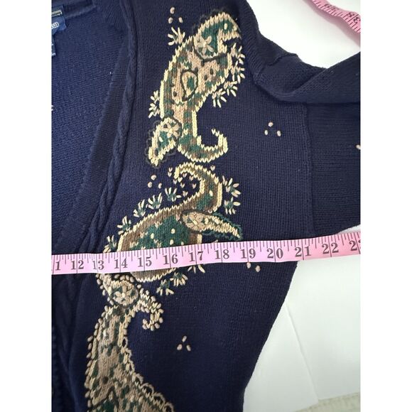 Vtg Herman Geist Embroidered Sweater Cardigan Cotton Linen Granny Cottage Medium - Picture 10 of 15